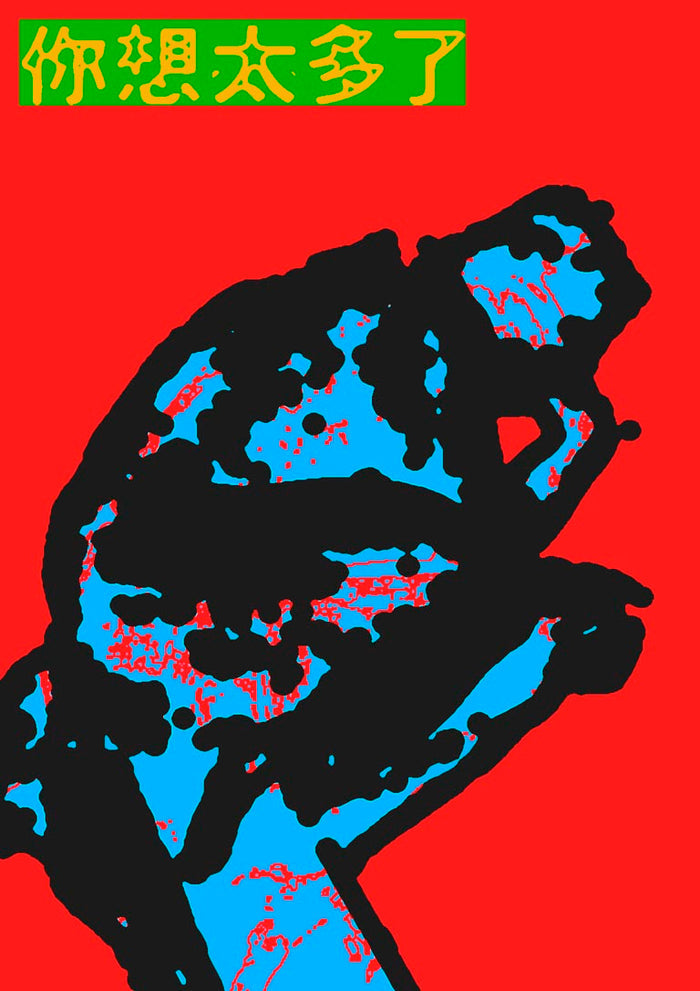 Thinker by Francisco Gualter - pop art thinker sculpture poster on red