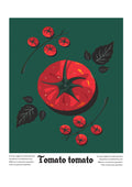 Tomato Tomato by Jakob Falkenberg - halved red tomato and cherry tomatoes on a deep green background