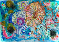 Underwater blooms by Debbie Seenan - blue and peach anemones with urchins and red coral on turquoise