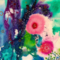 Underwater Blossom by Debbie Seenan - pink blossoms on turquoise and violet ink with white drawn flowers