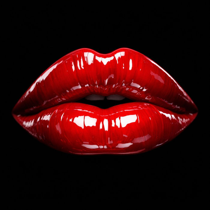 Velvet Threshold by Devour Art - a pair of high-gloss red lips isolated against pure black
