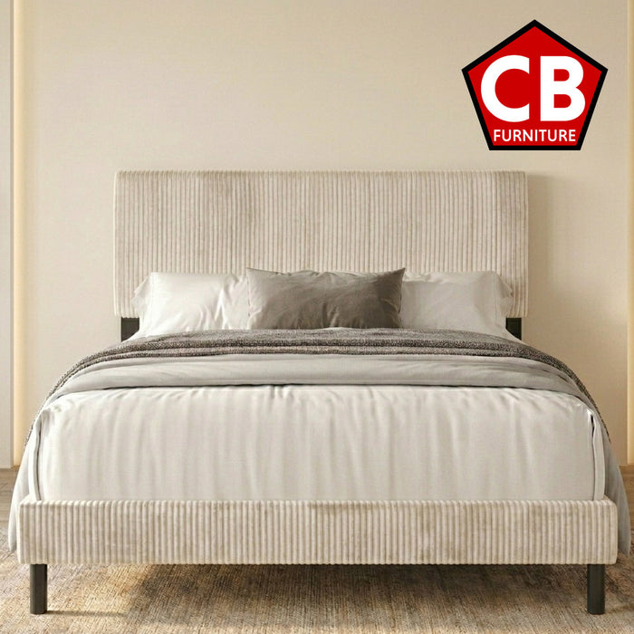 VIANN Beige Corduroy 42" Height Platform Bed
