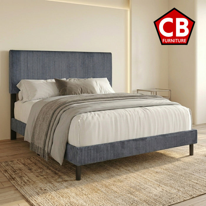 VIANN Gray Corduroy 42" Height Platform Bed