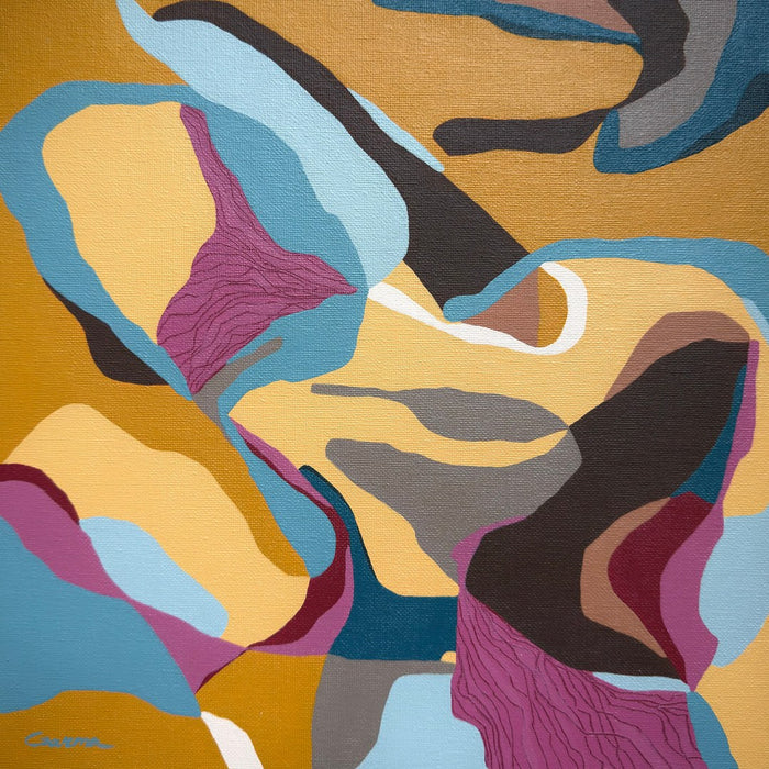 Water by Elva Garma - flowing abstract forms in ochre, turquoise, sky blue and magenta