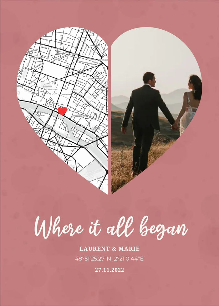 Where It All Began photo and map heart poster
