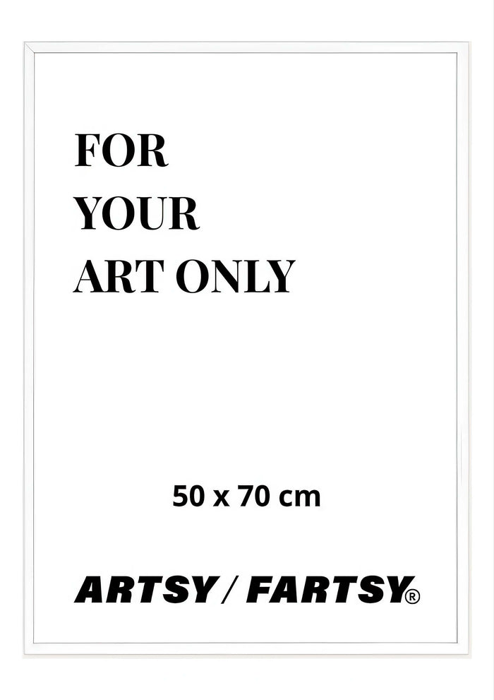 White wooden frame, 50x70 cm, Danish design, on a white background.