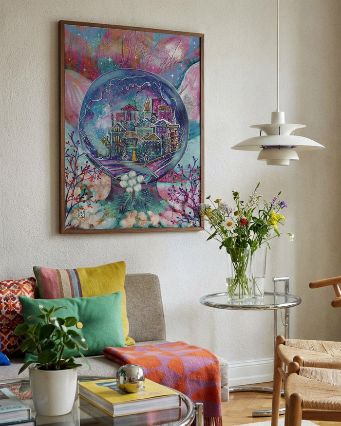 Winter on the North Pole by Enikő Marosváry-Kramcsák framed in a bright living room