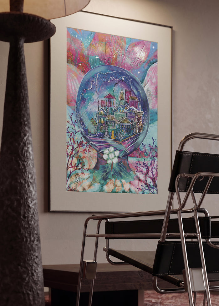 Winter on the North Pole by Enikő Marosváry-Kramcsák in a mounted frame in a modern interior