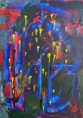 Wish by Maria-Tia - electric blue and red abstract with neon drips on a dark ground