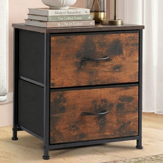 YESENIA Brown Fabric 18" x 20" COMPACT 2-Drawer Nightstand (RTA)