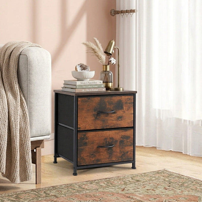 YESENIA Brown Fabric 18" x 20" COMPACT 2-Drawer Nightstand (RTA)