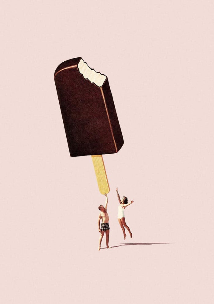 Two people reach for a giant bitten ice cream bar on the product page for "You treat me well" by Maarten Léon.