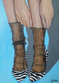 Zebra Heels by Art By Biba - sheer black socks pulled over zebra-striped pointed heels on sky blue